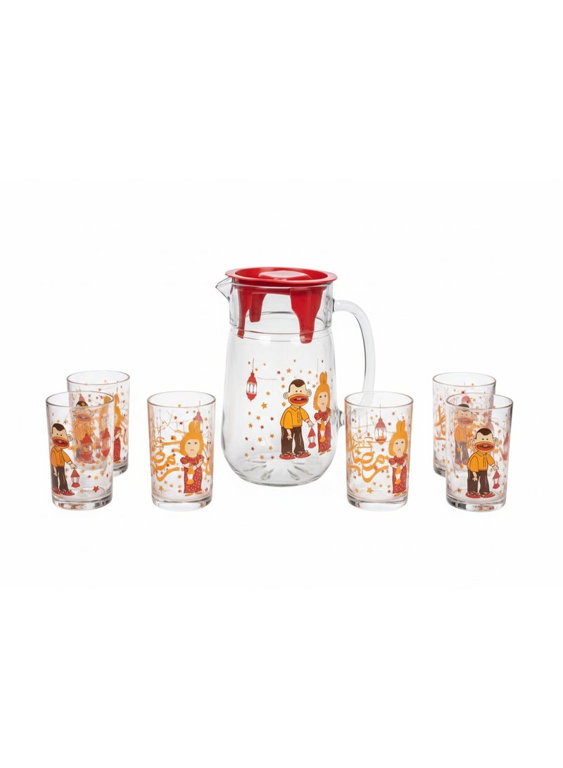 "Ramadan Nostalgia" Hospitality Set – Large Pitcher & 6 Cups featuring Bogi & Tamtam Design - Image 1